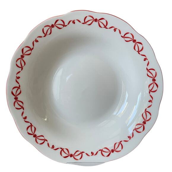 Red Bow Border Ceramic 9in Dinner Bowls Set of 4 Eaton Fine Dining Holiday New - Picture 9 of 16